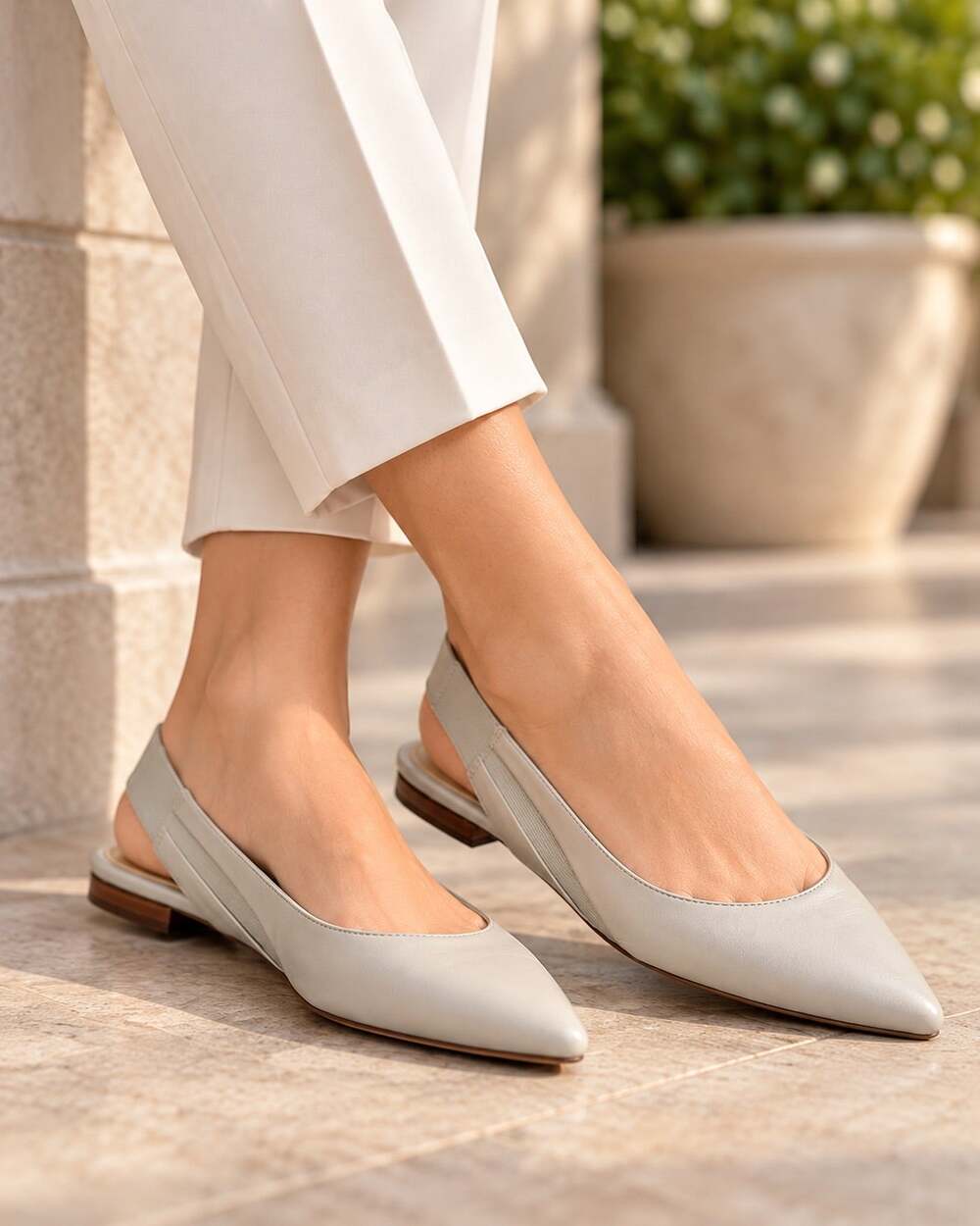 Lafayette 148 New York Leather Pointed Toe Slingback Flats Light Taupe Size 8